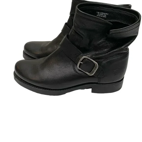 FRYE Veronica Black Leather Short Moto Bootie Buckled Strap Size 7.5 - Picture 7 of 12